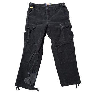 Empyre Cargo Pants Men Size 31 Black Corduroy Relax Fit Drawstring Hem Skater